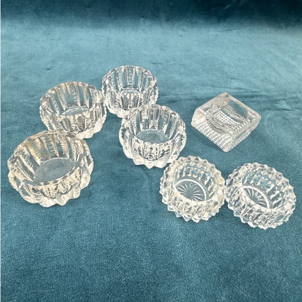 Vintage Cut Crystal Glass Salt Cellars Open Salts Mixed Patterns Lot of 7